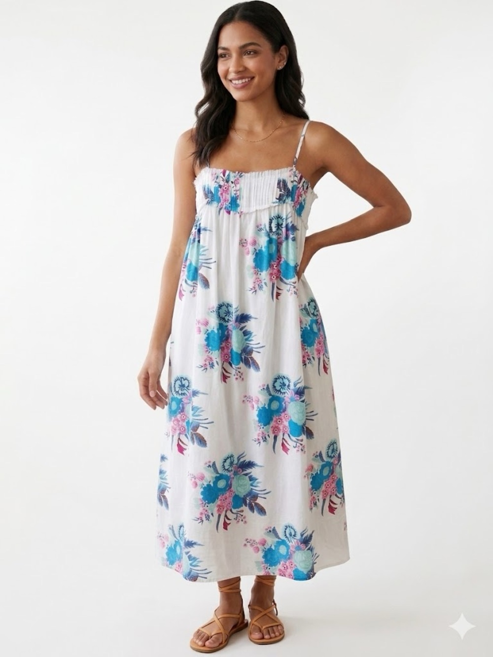 Alix Of Bohemia White Dress with Blue & Pink Floral and Pockets - size 2/4/Small